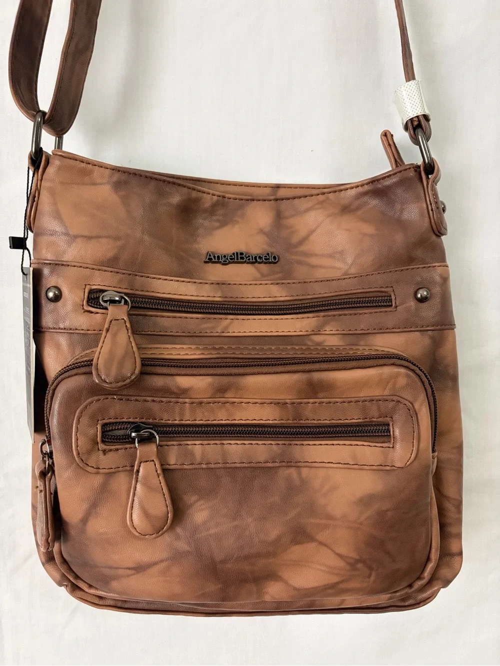 Angel Barcelo Brown Multi Pocket Faux Leather Crossbody Bag (B179)